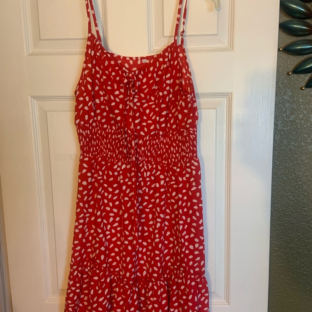 Red and White Sleeveless Dress